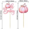 Ephlyn 24Pcs Oh Baby Pumpkin Cupcake Toppers Girl Baby Shower Decorations Pumpkin Birthday Decorations Cupcake Picks Pumpkin Gender Reveal Cupcake Toppers Pink view 2