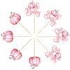 Ephlyn 24Pcs Oh Baby Pumpkin Cupcake Toppers Girl Baby Shower Decorations Pumpkin Birthday Decorations Cupcake Picks Pumpkin Gender Reveal Cupcake Toppers Pink view 3