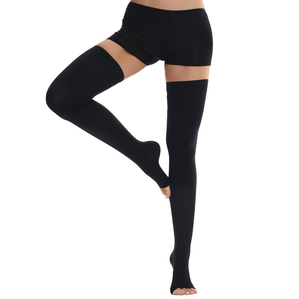 Ailaka Thigh High Medical Compression Stockings for Women Men, Open Toe Firm 20-30 mmHg Graduated Compression with Silicone Band for Varicose Veins, Edema, Post-Surgery