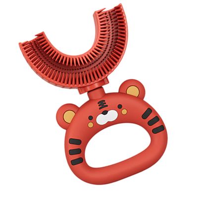U Shaped Kids Toothbrush,Cartoon Tiger Design for Kids - Soft Silicone Brush Head, Extra Soft Toothbrush, Training, Manual Whole Mouth, 360-degree Oral Teeth Cleaning