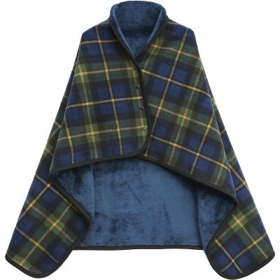 Windproof Fleece-Lined Wheelchair Coat with Hood Ponchos Adult, Reusable Travel Blanket Wearable Blanket with Hood for Seniors(Green,100x140cm)