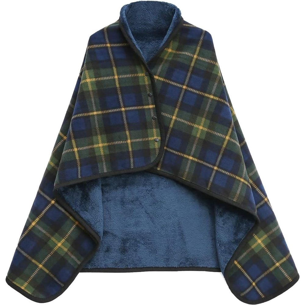 Windproof Fleece-Lined Wheelchair Coat with Hood Ponchos Adult, Reusable Travel Blanket Wearable Blanket with Hood for Seniors(Green,100x140cm)
