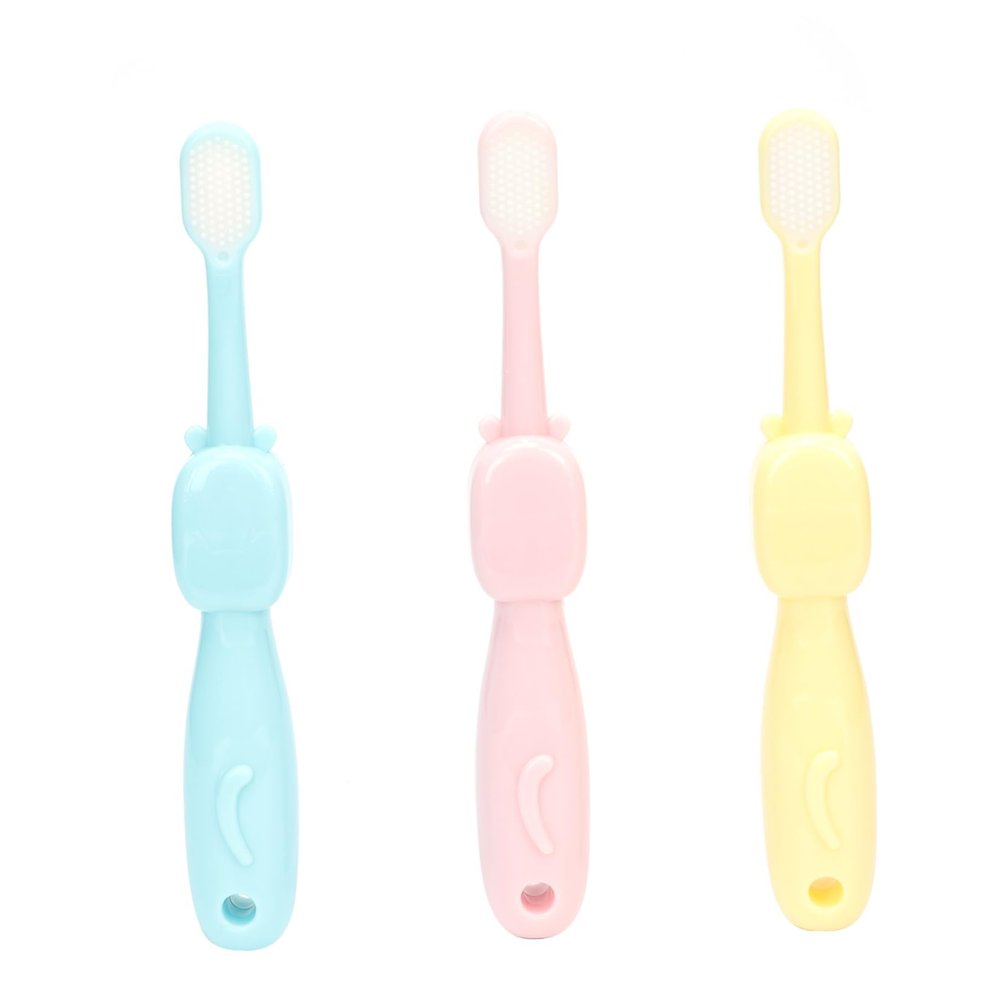 PLAFOPE 3pcs Toothbrush Boys and Girls Cartoon Hippo Toothbrush Set Deep Clean Bristle Brush