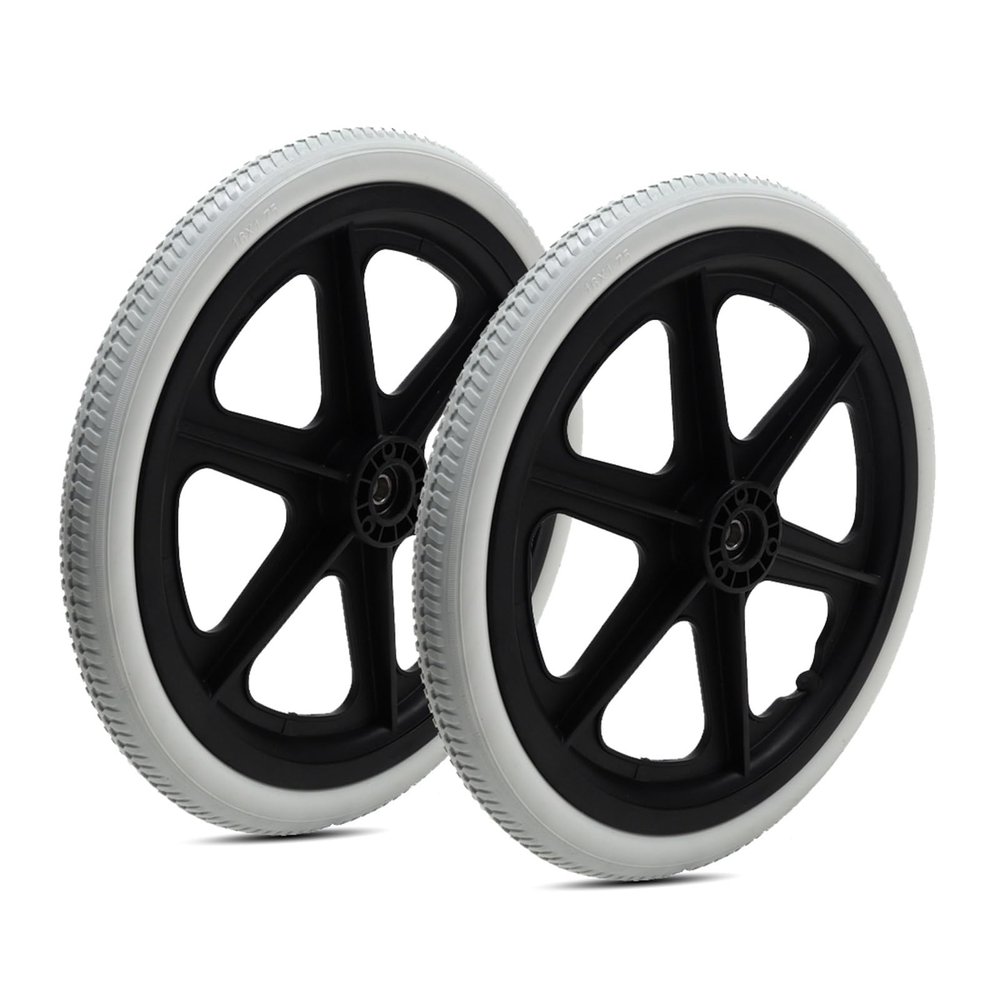 1 Pair 16 Inch Rear Wheel Replacement for Wheelchairs Walkers Rollators, 16  1.75 Solid Polyurethane Tire, ABS Plastic Wheel Hub
