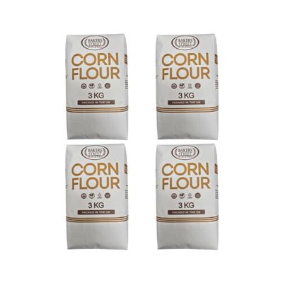 Cornflour 4x3kg (12kg) by Bakers Street - Pure Corn Starch Powder for Cooking, Baking, Frying,Gluten-Free Thickener for Soups, Sauces, Gravies, Puddings, Crispy Coating, Desserts