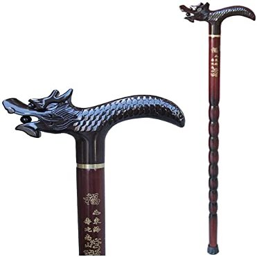 Wooden Walking Sticks for Men & Women - Dragon Head Solid Wood Cane Walking Stick with Rubber Tip - Traditional Style Mobility Aid for Elderly