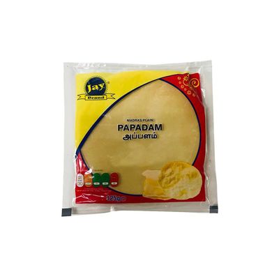 Jay Brand Appalam 125G Madras Plain Papadam, Crispy and Crunchy Papad Product of India Pack of 1