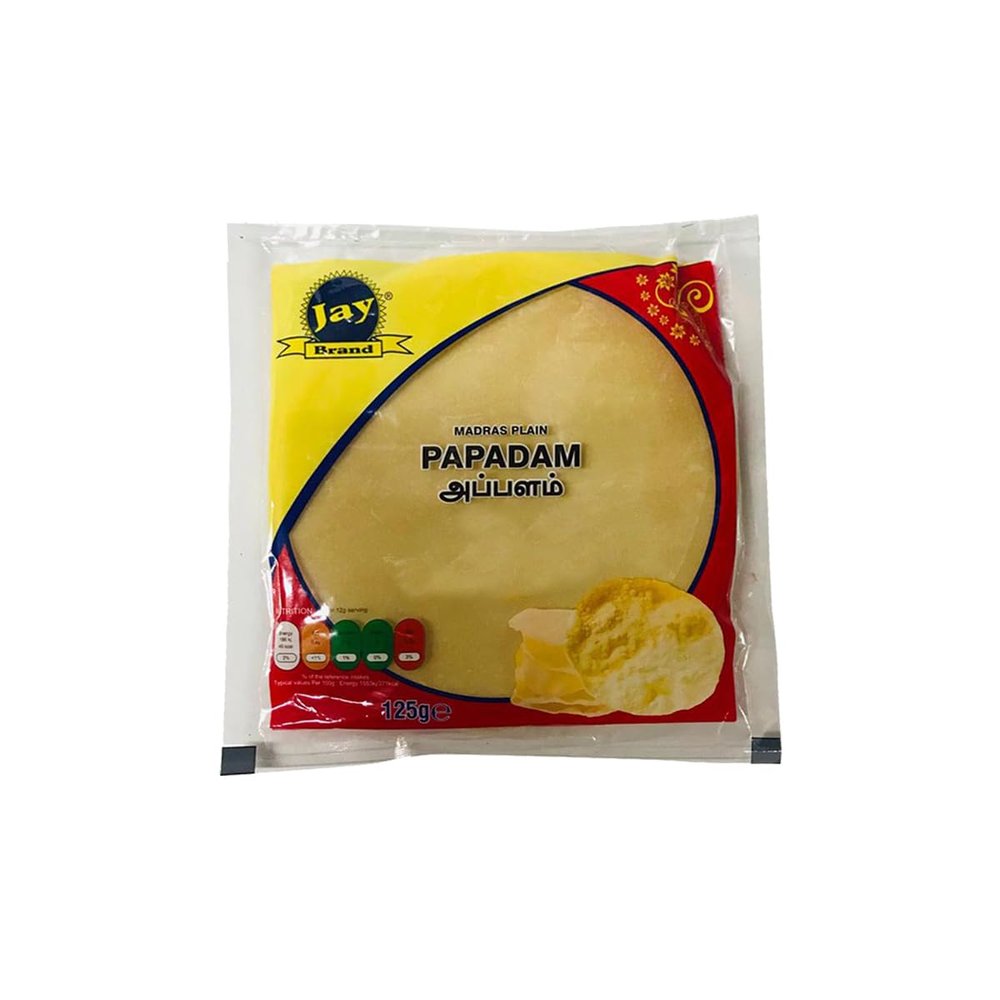 Jay Brand Appalam 125G Madras Plain Papadam, Crispy and Crunchy Papad Product of India Pack of 1