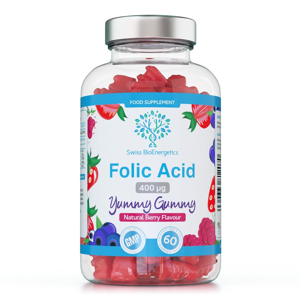 Folic Acid Gummies - 400g, 60 Natural Berry Flavoured & Vegan Gummies - High Strength Vitamin B9 Folic Acid Pregnancy Support Prenatal Vitamin - No Artificial Sweeteners or Flavours  UK Made