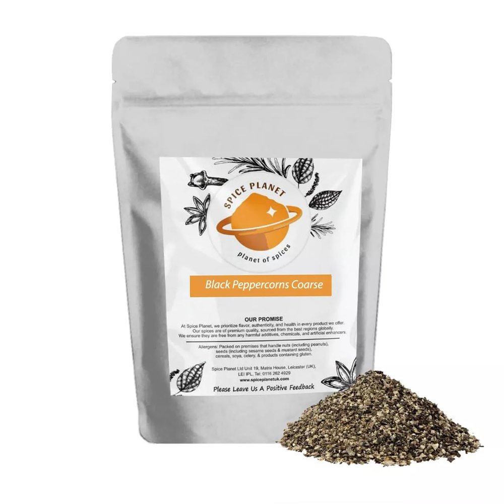 Black Pepper Freshly Coarse | Crushed | Cracked Black Peppercorns (Popular Mesh) Premium Quality by Spice Planet (90 Grams)