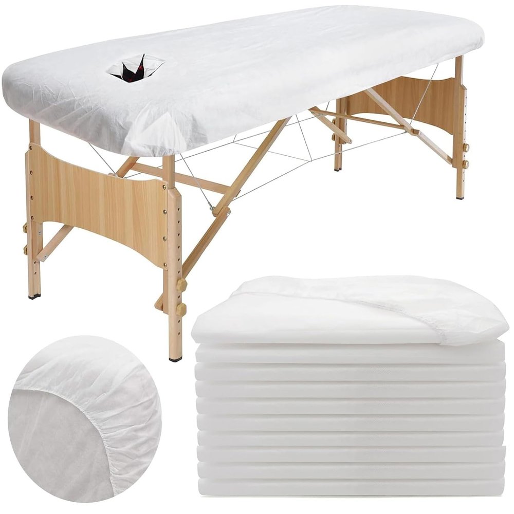 10pcs Disposable Fitted Massage Table Sheets Non-Woven Spa Bed Covers Breathable Oil-Proof Table Couch Protective Cover Thick Massage Bed Pad for Spa Beauty Salon Tattoo Hospital Bed, 70x190cm