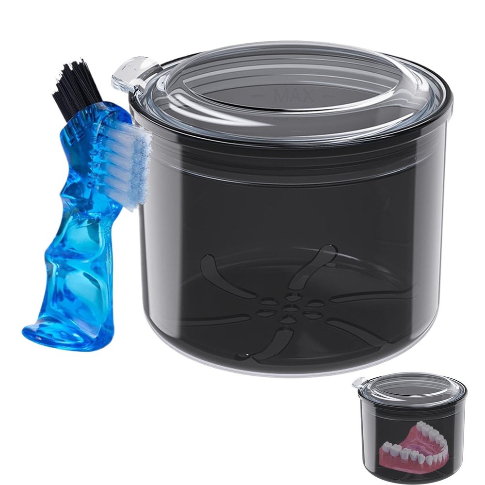 Gdiojnfg Denture Case,Denture Cleaning Case with Strainer Basket | Denture Cup for Travel Cleaning, False Teeth Container, Teeth Aligner Case