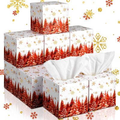 Bencailor 12 Pack Christmas Facial Tissues Cube Boxes Thanksgiving Facial Tissues Boxes 600 Sheets 3 Ply Small Xmas Square Tissues Cover for Home Car Accessories(Christmas Tree and Snowflake)