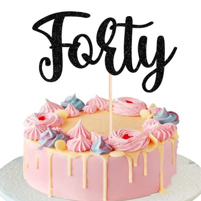 Rsstarxi 1 Pack Forty Birthday Cake Topper, 40th Birthday Cake Topper, Black 40th Birthday Decorations for Women Men Wedding Anniversary Birthday Party Cake Decorations
