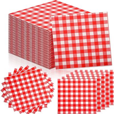 Lpitoy Paper Napkins, 100pcs Red and White Gingham Paper Serviettes Dinner Napkins for Dinner Picnic Birthday Party Christmas Decorations