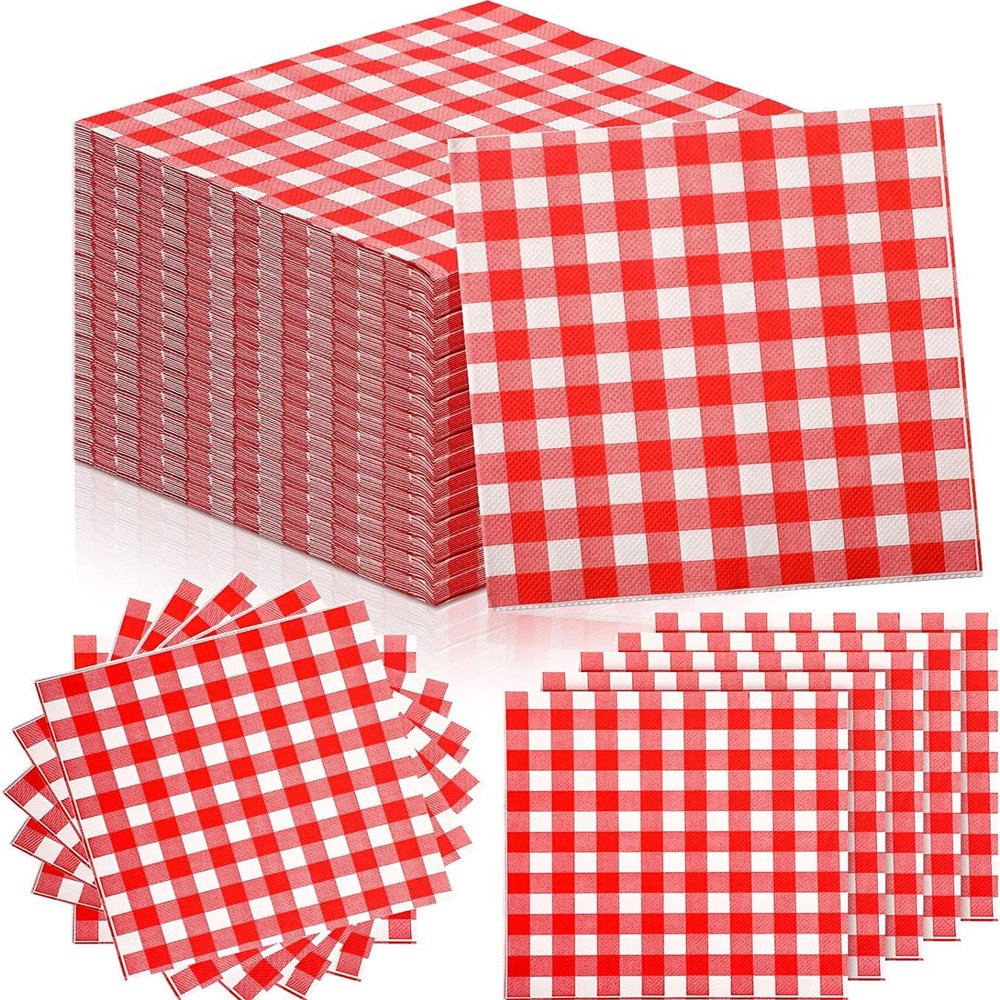 Lpitoy Paper Napkins, 100pcs Red and White Gingham Paper Serviettes Dinner Napkins for Dinner Picnic Birthday Party Christmas Decorations