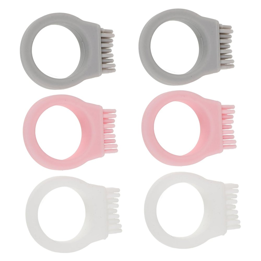Didiseaon Ring Toothbrush 6pcs Mini Size Silicone Thumb Oral Cleaning Brush Travel Teeth Brush Set for Hiking and Daily Use in White, Light Grey, and Pink