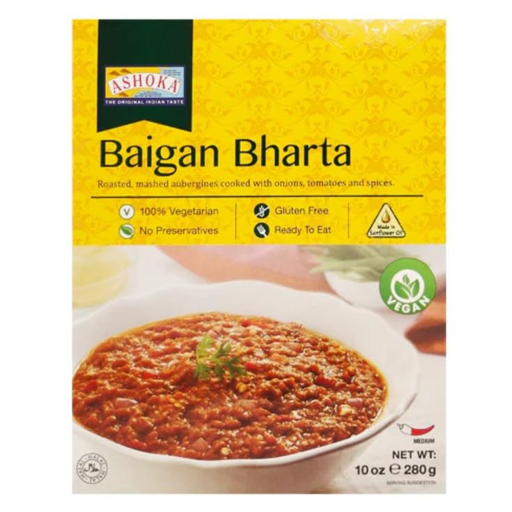 Ashoka Ready to Eat Baigan Bharta - Authentic Indian Eggplant Curry, 280g - Convenient, Delicious, and Spiced to Perfection (Pack of 1)