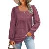 Women's winter new loose casual puff sleeve square collar long sleeve T-shirt - purple - S view 1