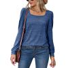 Women's winter new loose casual puff sleeve square collar long sleeve T-shirt - purple - S view 3