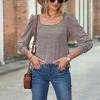 Women's winter new loose casual puff sleeve square collar long sleeve T-shirt - purple - S view 4