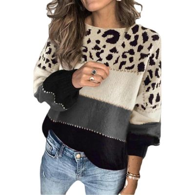 Winter Fashion contrast Sweater Women's Loose Round Neck Bottoming Sweater - Gray - L