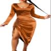 New Women's Pleated Satin Dress V Neck Long Sleeve Drawstring Slit Bodycon - Red - L view 3
