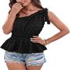 New Women's Casual Sleeveless Polka Dot Shirt - Blue - L view 3