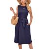 New women's summer casual sleeveless vest belt mid-length dress - navy blue - M view 1