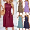 New women's summer casual sleeveless vest belt mid-length dress - navy blue - M view 2