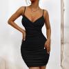 Summer V-neck sleeveless suspender dress for women with pleated dress - black - XL view 2