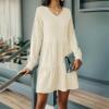 Winter Fashion V-neck Splicing Long Sleeve Loose Dress Women's Clothing-Black-M view 2