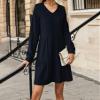 Winter Fashion V-neck Splicing Long Sleeve Loose Dress Women's Clothing-Black-M view 3