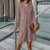 Winter Fashion V-neck Splicing Long Sleeve Loose Dress Women's Clothing-Black-M view 4