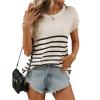 Summer new women's clothing ladies round neck top thick needle casual striped sweater - apricot - M view 1