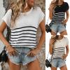 Summer new women's clothing ladies round neck top thick needle casual striped sweater - apricot - M view 2
