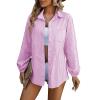 Women's Spring and Summer New Loose Commuter Casual Long Sleeve Striped Shirt Women-Pink-L view 1
