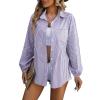 Women's Spring and Summer New Loose Commuter Casual Long Sleeve Striped Shirt Women-Pink-L view 4