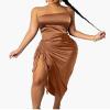 Satin Dress Spaghetti Strap Drawstring Pleated Dress - Black - M view 2