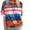 Ladies new summer gradient contrast color women's short-sleeved T-shirt - blue - L view 2