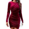 New Winter Round Neck Tight Long Sleeve Dress Women's Clothing - Wine Red - S view 2