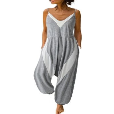 Fashion new sleeveless loose stitching suspenders casual jumpsuit for women - gray - 5XL