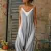 Fashion new sleeveless loose stitching suspenders casual jumpsuit for women - gray - 5XL view 3