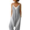 Fashion new sleeveless loose stitching suspenders casual jumpsuit for women - gray - 5XL view 4