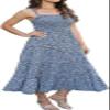Women's Summer Tie Floral Dress Casual Square Neck Smocked Layered Pleated Beach Dress - Navy Blue Floral - M view 1