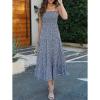 Women's Summer Tie Floral Dress Casual Square Neck Smocked Layered Pleated Beach Dress - Navy Blue Floral - M view 2