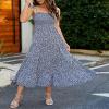 Women's Summer Tie Floral Dress Casual Square Neck Smocked Layered Pleated Beach Dress - Navy Blue Floral - M view 3