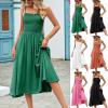 Ladies Summer Square Neck Pleated Suspender Dress - Glitter Pink - L view 2