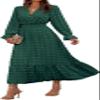 Women's Dress Long Sleeve V Neck Swiss Polka Dot Dress - Dark Green - L view 1