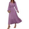 Women's Dress Long Sleeve V Neck Swiss Polka Dot Dress - Dark Green - L view 2